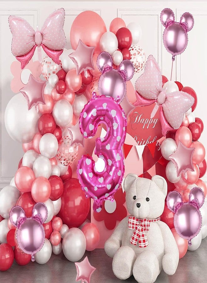 Kaemi 10Pcs Mini Mouse Balloons Pink Huge Bow Birthday Number Balloons Set Aluminum Foil Balloons for Baby Shower 3rd Birthday Party Decorations - Image 4
